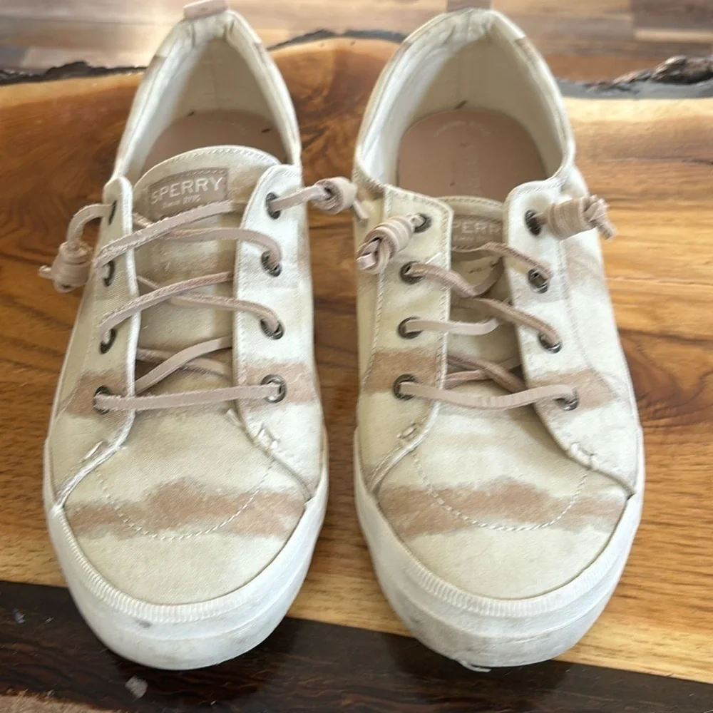 Sperry crest vibe tie-dye taupe top sider, slip on sneakers size 8.5